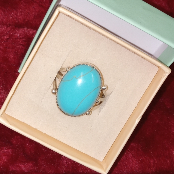 VTG Sterling Silver Navajo Cecil Henry Handmade Turquoise Ring Size 10.25 - Picture 10 of 11